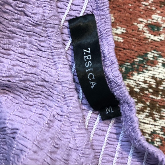 Zesica Lavender One Shoulder Flounce Smocked Tiered Leg Slit Midi Dress, Pockets - Picture 3 of 11